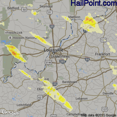 Hail Map for Louisville, KY Region on May 21, 2014