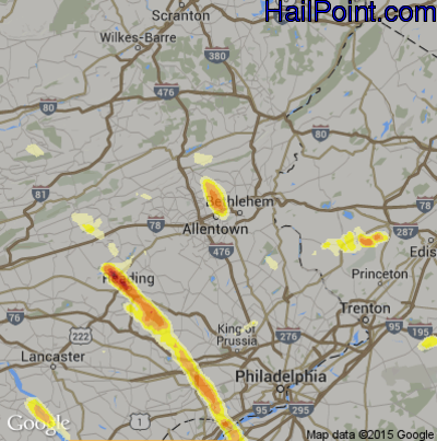 Hail Map for Allentown, PA Region on May 22, 2014