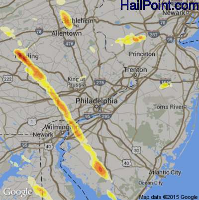 Hail Map for Philadelphia, PA Region on May 22, 2014