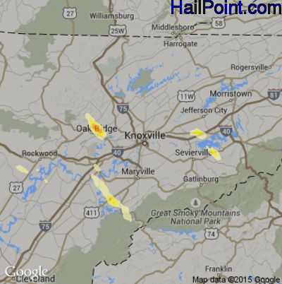 Hail Map for Knoxville, TN Region on May 22, 2014