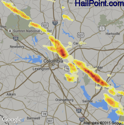 Hail Map for Columbia, SC Region on May 23, 2014