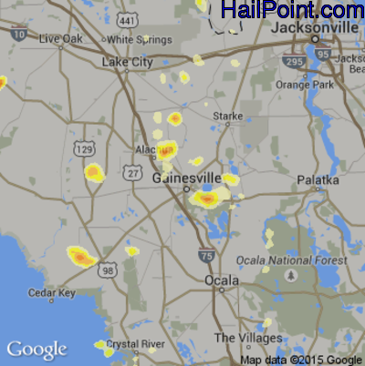 Hail Map for Gainesville, FL Region on May 25, 2014