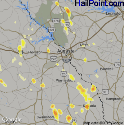 Hail Map for Augusta, GA Region on May 25, 2014 