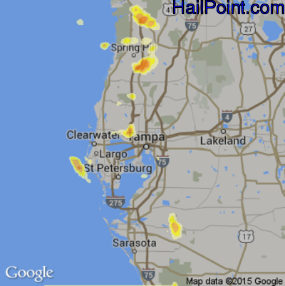 Hail Map for Tampa, FL Region on May 25, 2014