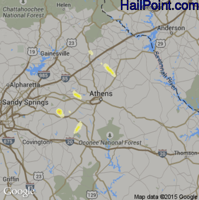 Hail Map for Athens, GA Region on May 25, 2014