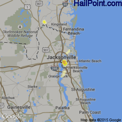 Hail Map for Jacksonville, FL Region on May 26, 2014