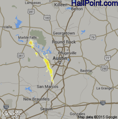 Hail Map for Austin, TX Region on May 28, 2014