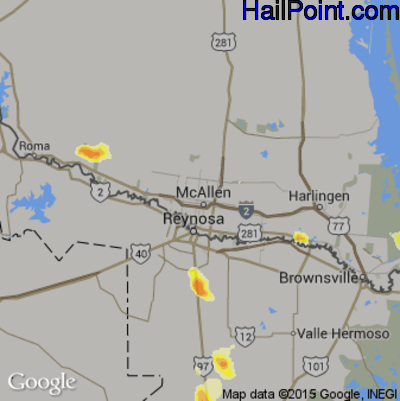 Hail Map for McAllen, TX Region on May 28, 2014