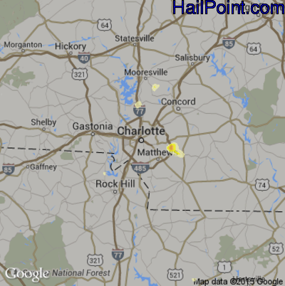 Hail Map for Charlotte, NC Region on May 29, 2014