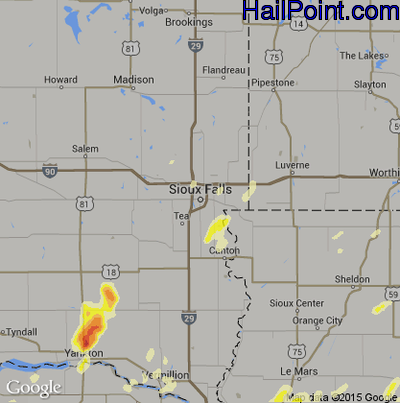 Hail Map for Sioux Falls, SD Region on June 1, 2014
