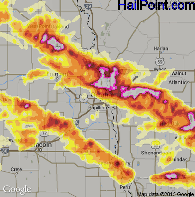 Hail Map for Omaha, NE Region on June 3, 2014