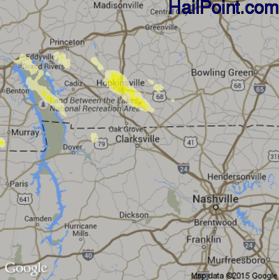 Hail Map for Clarksville, TN Region on June 5, 2014