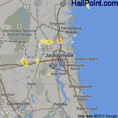 Hail Map for Jacksonville, FL Region on June 6, 2014