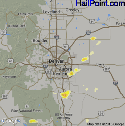 Hail Map for Denver, CO Region on June 8, 2014