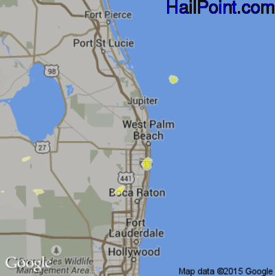 Hail Map for West Palm Beach, FL Region on June 11, 2014
