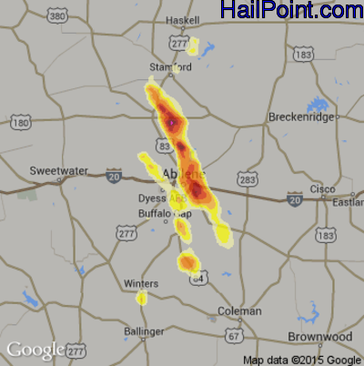 Hail Map for Abilene, TX Region on June 12, 2014