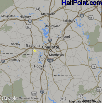 Hail Map for Charlotte, NC Region on June 13, 2014