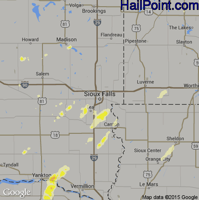 Hail Map for Sioux Falls, SD Region on June 14, 2014