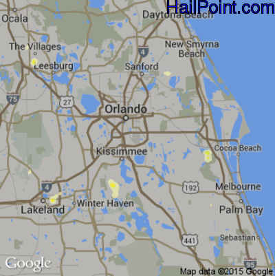 Hail Map for Orlando, FL Region on June 15, 2014