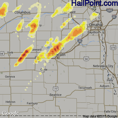 Hail Map for Lincoln, NE Region on June 16, 2014