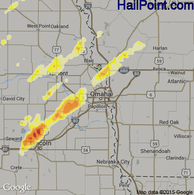 Hail Map for Omaha, NE Region on June 16, 2014