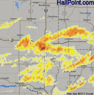 Hail Map for Sioux Falls, SD Region on June 16, 2014