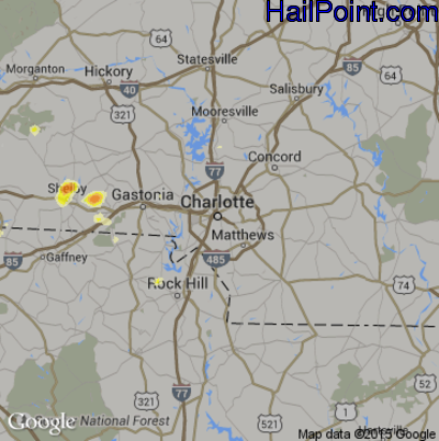 Hail Map for Charlotte, NC Region on June 16, 2014