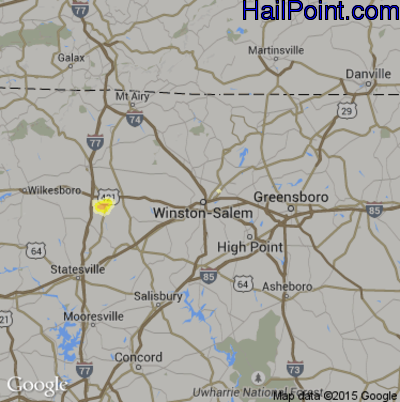 Hail Map for Winston-Salem, NC Region on June 16, 2014