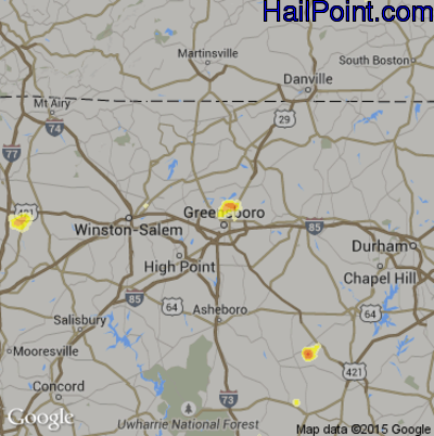 Hail Map for Greensboro, NC Region on June 16, 2014