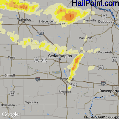 Hail Map for Cedar Rapids, IA Region on June 16, 2014