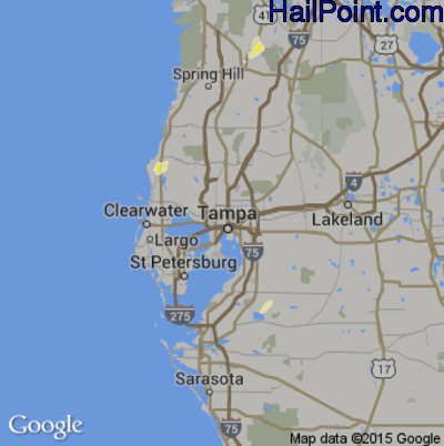 Hail Map for Tampa, FL Region on June 16, 2014 