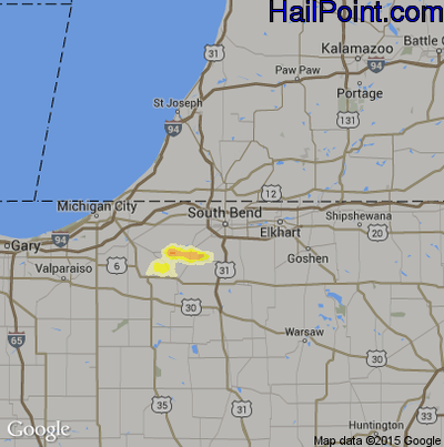 Hail Map for South Bend, IN Region on June 17, 2014
