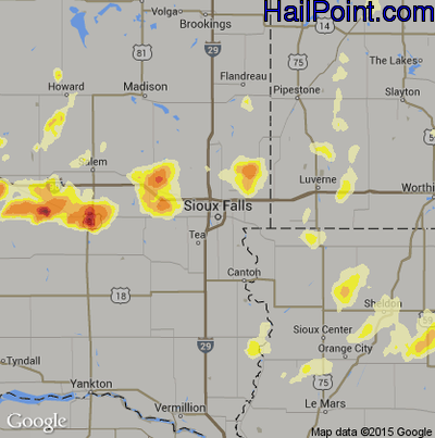 Hail Map for Sioux Falls, SD Region on June 18, 2014
