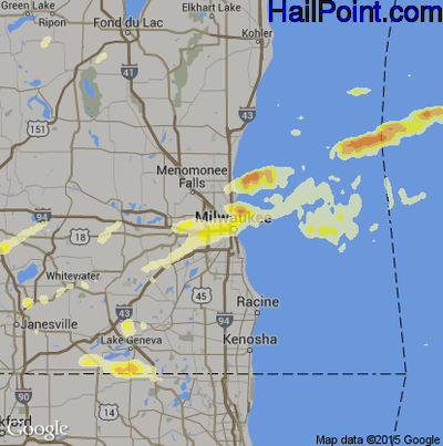 Hail Map for Milwaukee, WI Region on June 18, 2014