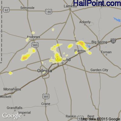 Hail Map for Midland, TX Region on June 18, 2014