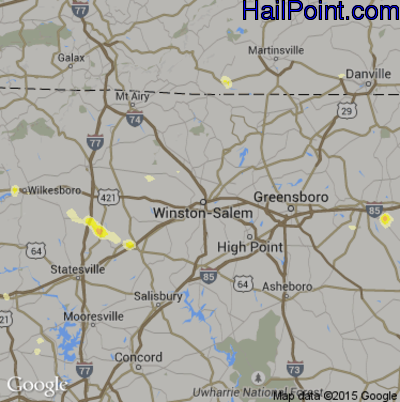 Hail Map for Winston-Salem, NC Region on June 19, 2014