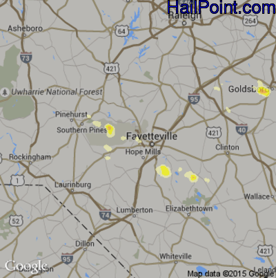 Hail Map for Fayetteville, NC Region on June 19, 2014