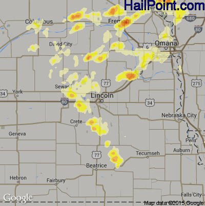 Hail Map for Lincoln, NE Region on June 20, 2014