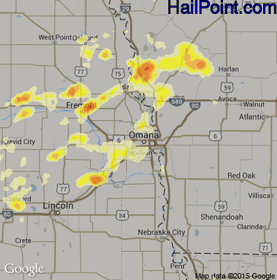 Hail Map for Omaha, NE Region on June 21, 2014