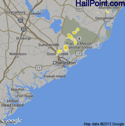 Hail Map for Charleston, SC Region on June 21, 2014