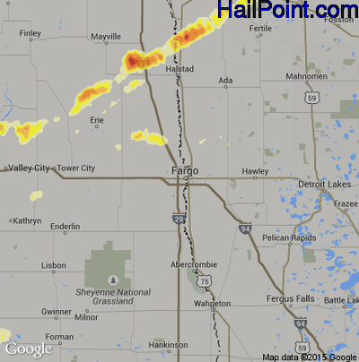 Hail Map for Fargo, ND Region on June 21, 2014