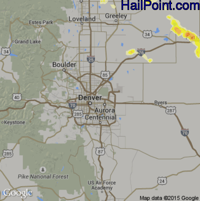 Hail Map for Denver, CO Region on June 22, 2014