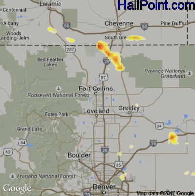 Hail Map for Fort Collins, CO Region on June 23, 2014