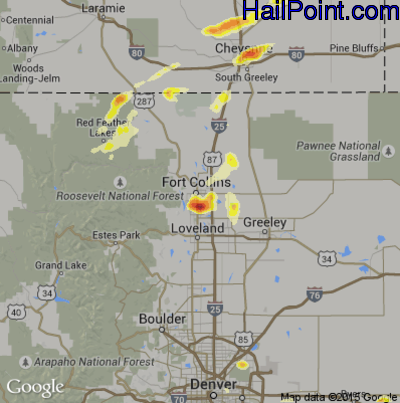 Hail Map for Fort Collins, CO Region on June 24, 2014
