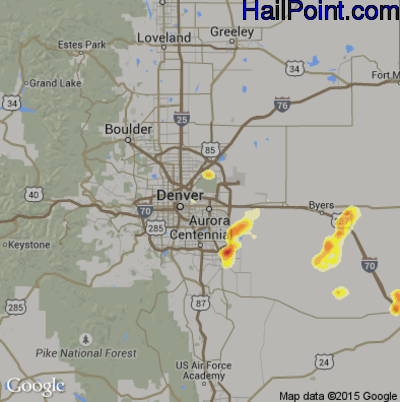 Hail Map for Denver, CO Region on June 25, 2014