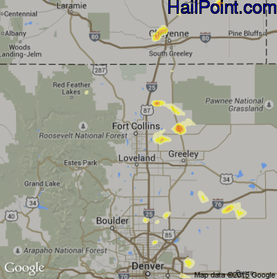 Hail Map for Fort Collins, CO Region on June 27, 2014