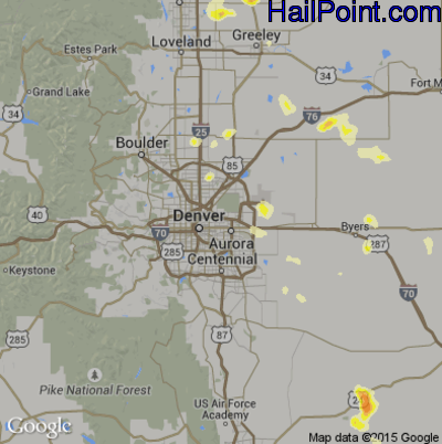 Hail Map for Denver, CO Region on June 27, 2014