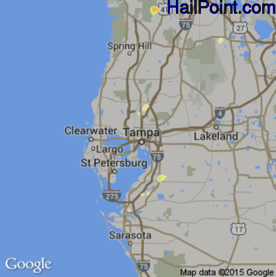 Hail Map for Tampa, FL Region on June 27, 2014
