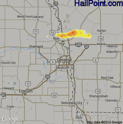 Hail Map for Omaha, NE Region on June 29, 2014