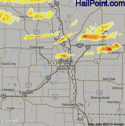 Hail Map for Omaha, NE Region on June 30, 2014